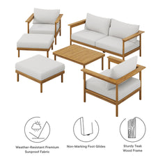 Wren Natural Sail 6-Piece Outdoor Patio Teak Wood Furniture Set - Ornate Home