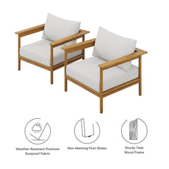 Wren Natural Sail Outdoor Patio Teak Wood Armchair (Set of 2) - Ornate Home