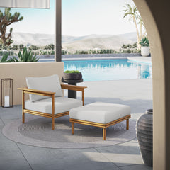 Wren Natural Sail Outdoor Patio Teak Wood Armchair and Ottoman Set - Ornate Home