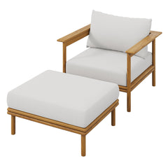Wren Natural Sail Outdoor Patio Teak Wood Armchair and Ottoman Set - Ornate Home