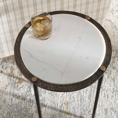 Wren White Round Marble Accent Table - Ornate Home