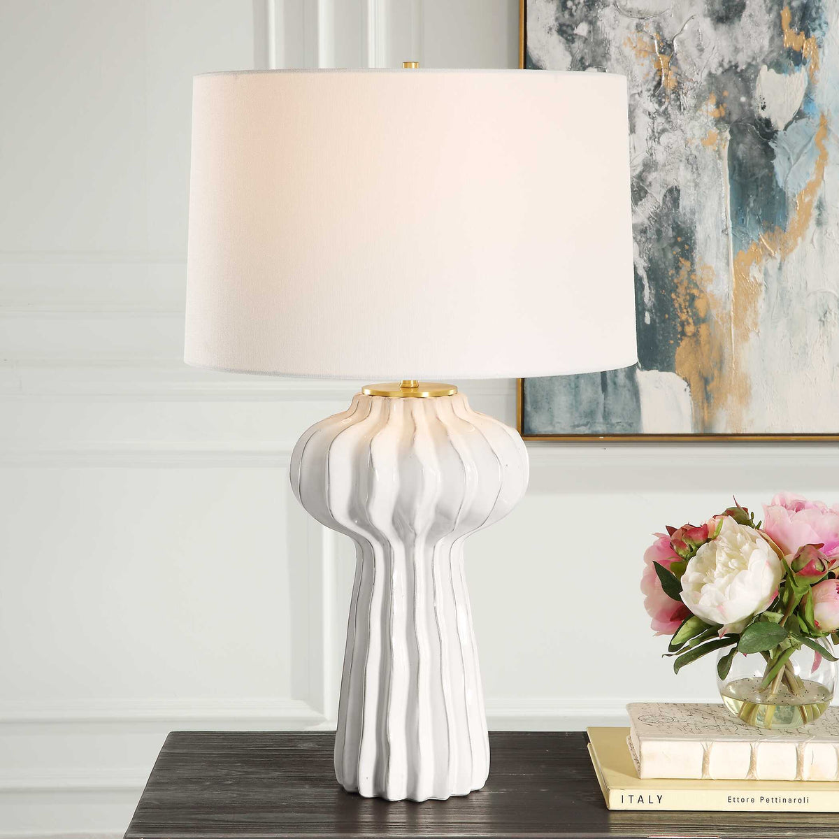 Wrenley White Ridged Table Lamp - Ornate Home