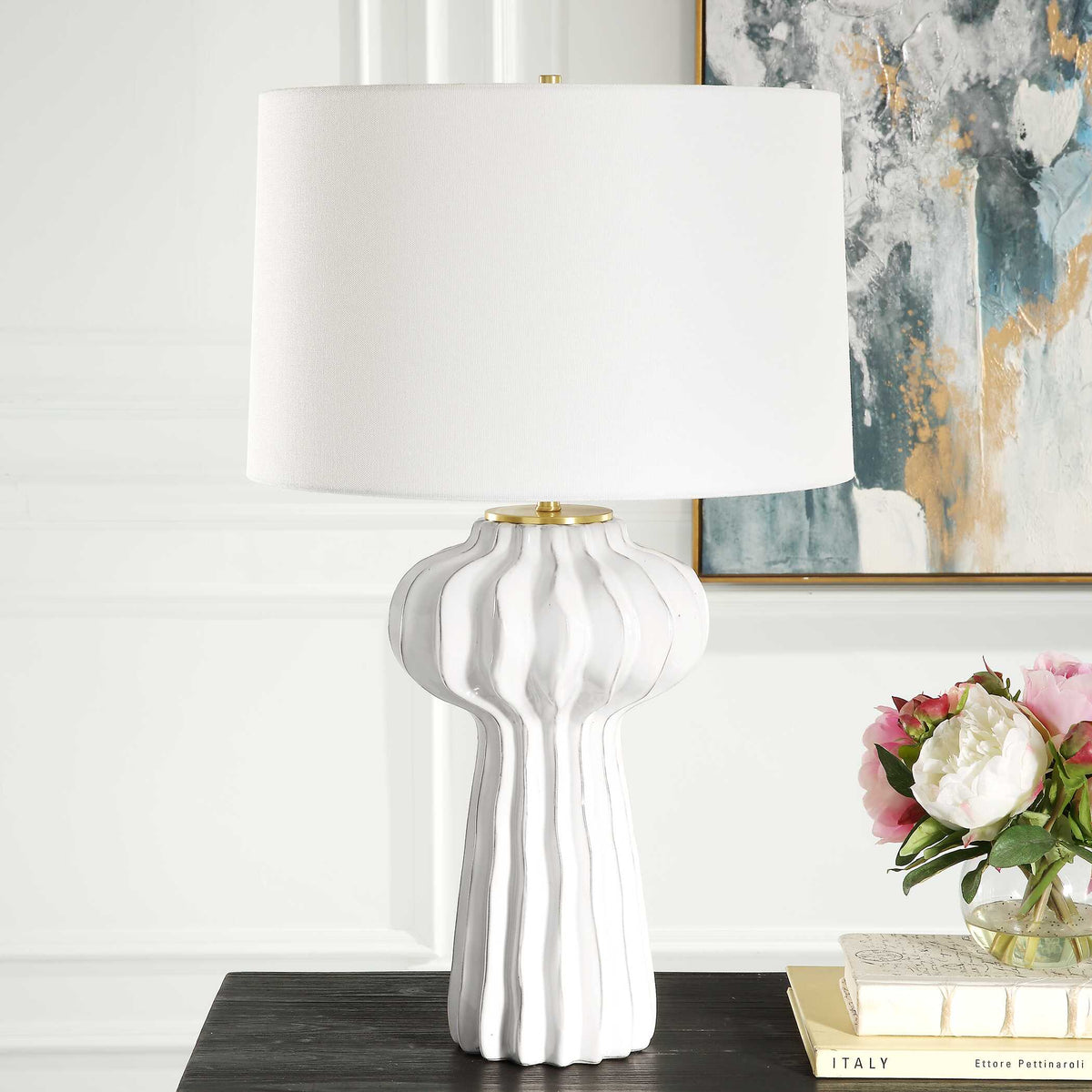 Wrenley White Ridged Table Lamp - Ornate Home