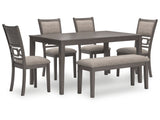 Wrenning Gray Dining Table and 4 Chairs and Bench (Set of 6) (Online Special Price) - Ornate Home