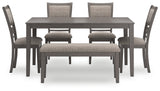Wrenning Gray Dining Table and 4 Chairs and Bench (Set of 6) (Online Special Price) - Ornate Home