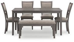 Wrenning Gray Dining Table and 4 Chairs and Bench (Set of 6) - Ornate Home