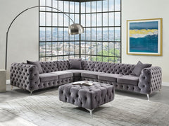 Wugtyx Dark GrayVelvet Ottoman - Ornate Home