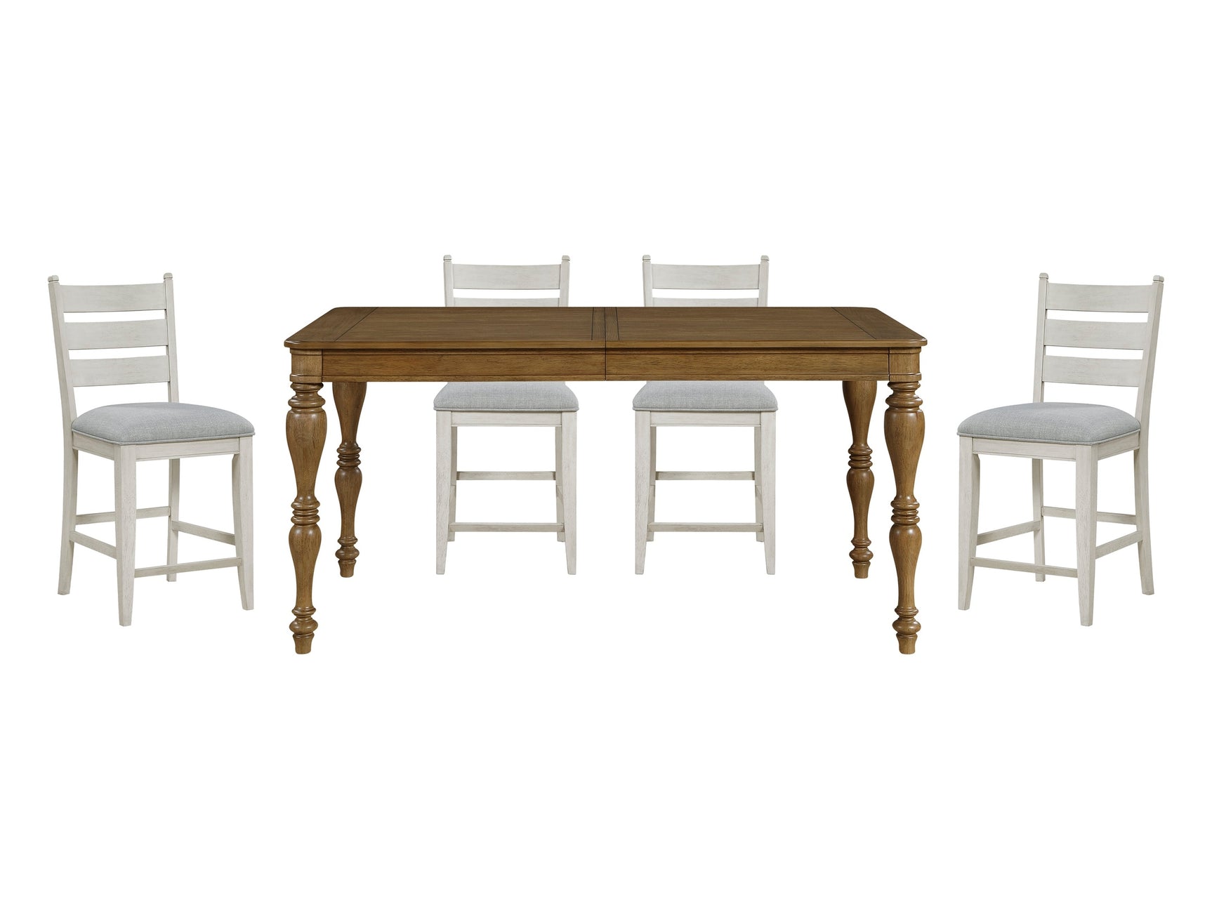 Wyatt Brown/Weathered White/Gray 5-Piece Counter Height Dining Table Set - Ornate Home