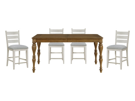 Wyatt Brown/Weathered White/Gray 5-Piece Counter Height Dining Table Set - Ornate Home