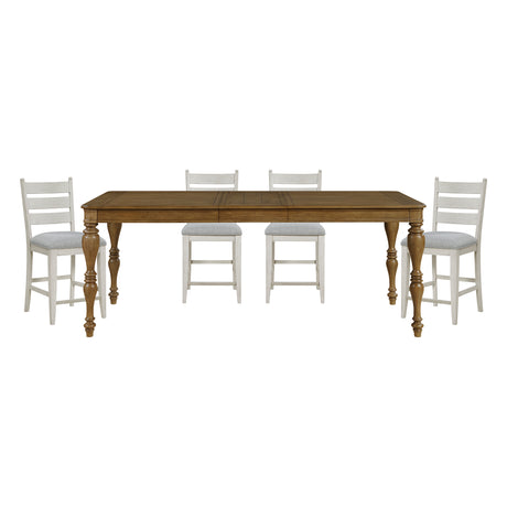 Wyatt Brown/Weathered White/Gray 5-Piece Counter Height Dining Table Set - Ornate Home