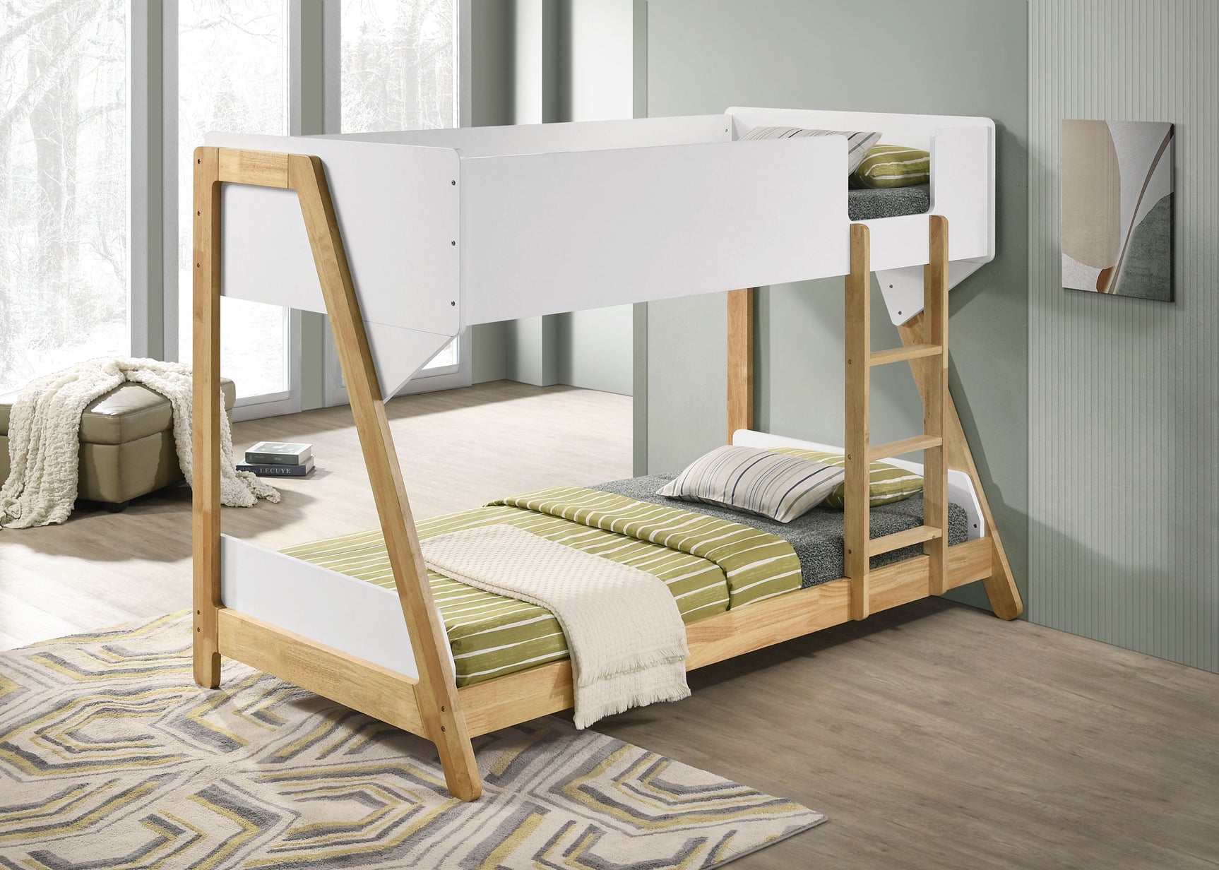 Wyatt White / Natural Twin Over Twin Bunk Bed - Ornate Home