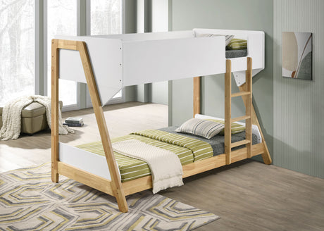 Wyatt White / Natural Twin Over Twin Bunk Bed - Ornate Home
