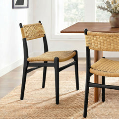 Wynn Black/Natural Rope and Wood Dining Side Chair - Ornate Home