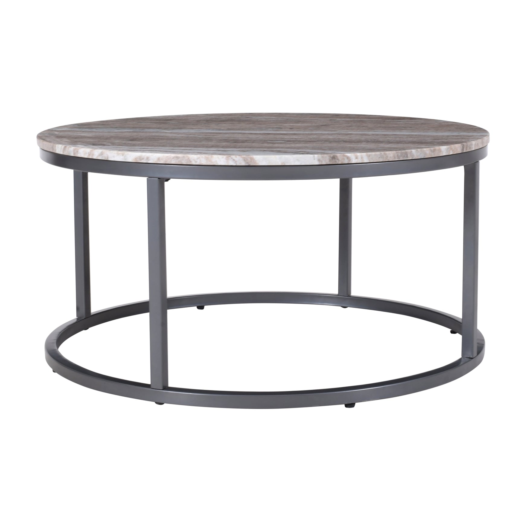 Wynn Grey/Gunmetal Marble Round Cocktail Table - Ornate Home