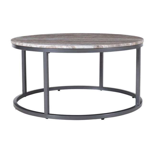 Wynn Grey/Gunmetal Marble Round Cocktail Table - Ornate Home