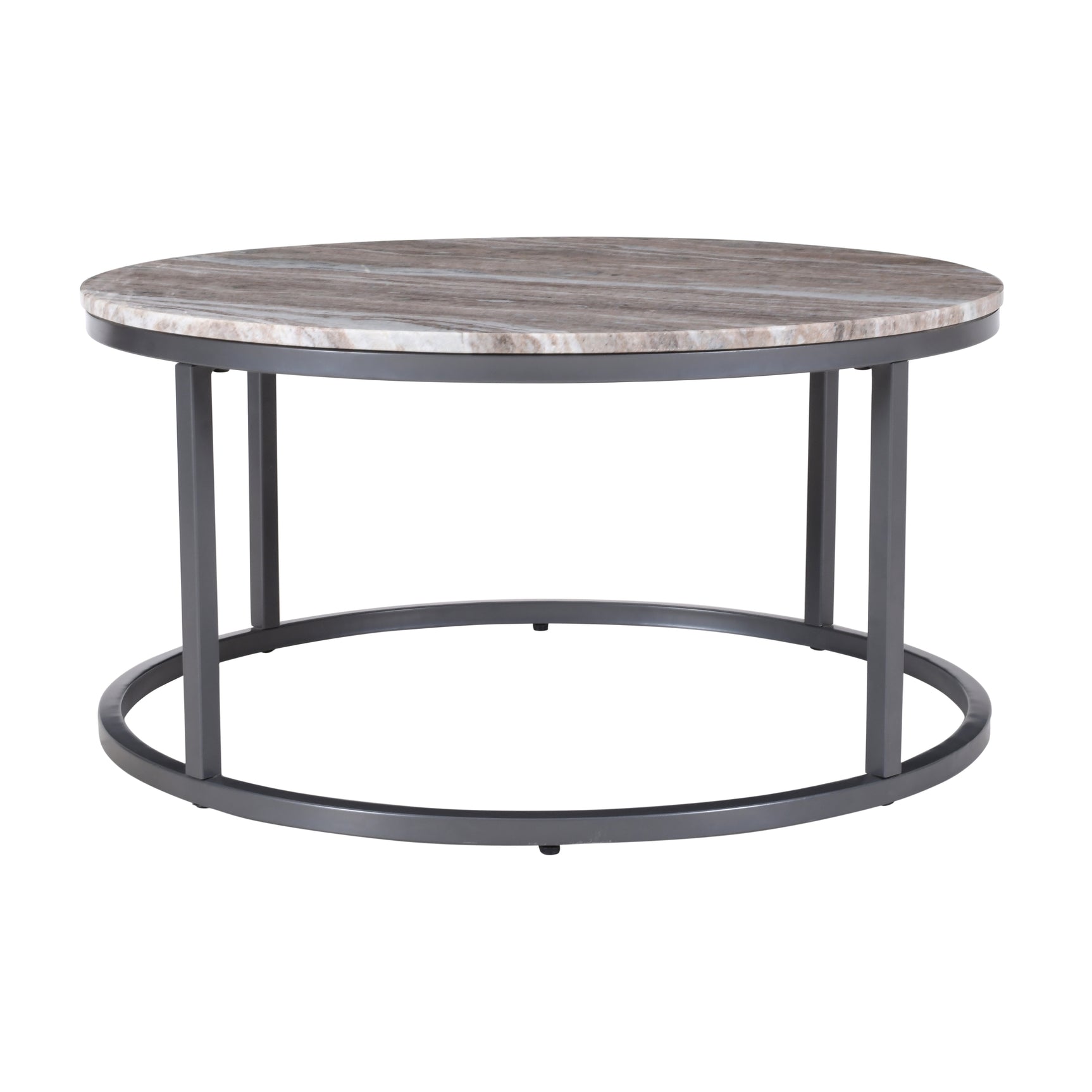 Wynn Grey/Gunmetal Marble Round Cocktail Table - Ornate Home