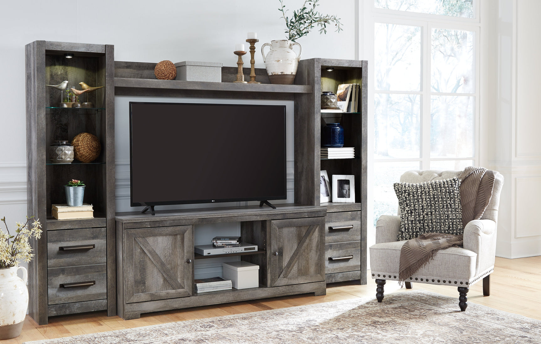 Wynnlow Gray 4-Piece Entertainment Center - Ornate Home