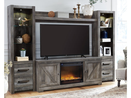 Wynnlow Gray 4-Piece Entertainment Center with Electric Fireplace (Faux glass crystals) - Ornate Home