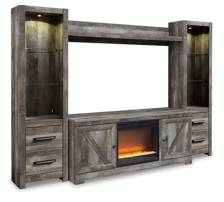 Wynnlow Gray 4-Piece Entertainment Center with Electric Fireplace (Faux glass crystals) - Ornate Home