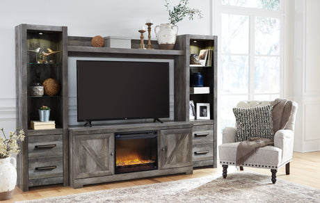 Wynnlow Gray 4-Piece Entertainment Center with Electric Fireplace (Faux glass crystals) - Ornate Home