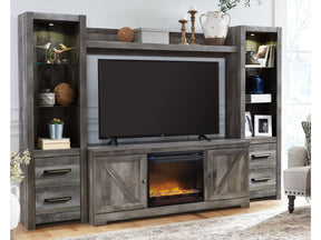 Wynnlow Gray 4-Piece Entertainment Center with Electric Fireplace (Online Special Price) (Faux glass crystals) - Ornate Home