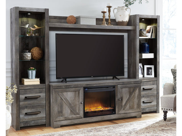 Wynnlow Gray 4-Piece Entertainment Center with Electric Fireplace (Online Special Price) (Faux glass crystals) - Ornate Home
