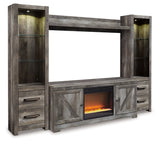 Wynnlow Gray 4-Piece Entertainment Center with Electric Fireplace (Online Special Price) (Faux glass crystals) - Ornate Home