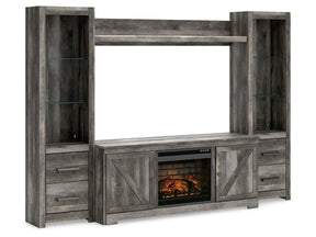 Wynnlow Gray 4-Piece Entertainment Center with Electric Fireplace (Online Special Price) (Fireplace Wood-look fireplace) - Ornate Home