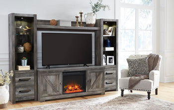 Wynnlow Gray 4-Piece Entertainment Center with Electric Fireplace (Online Special Price) (Fireplace Wood-look fireplace) - Ornate Home