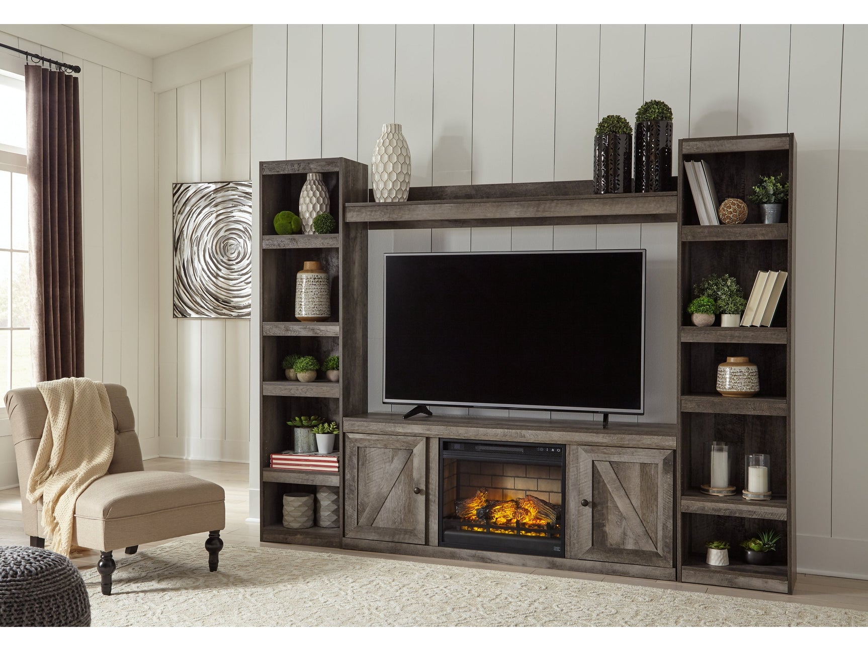 Wynnlow Gray 4-Piece Entertainment Center with Electric Fireplace (Online Special Price) (Open shelf) - Ornate Home
