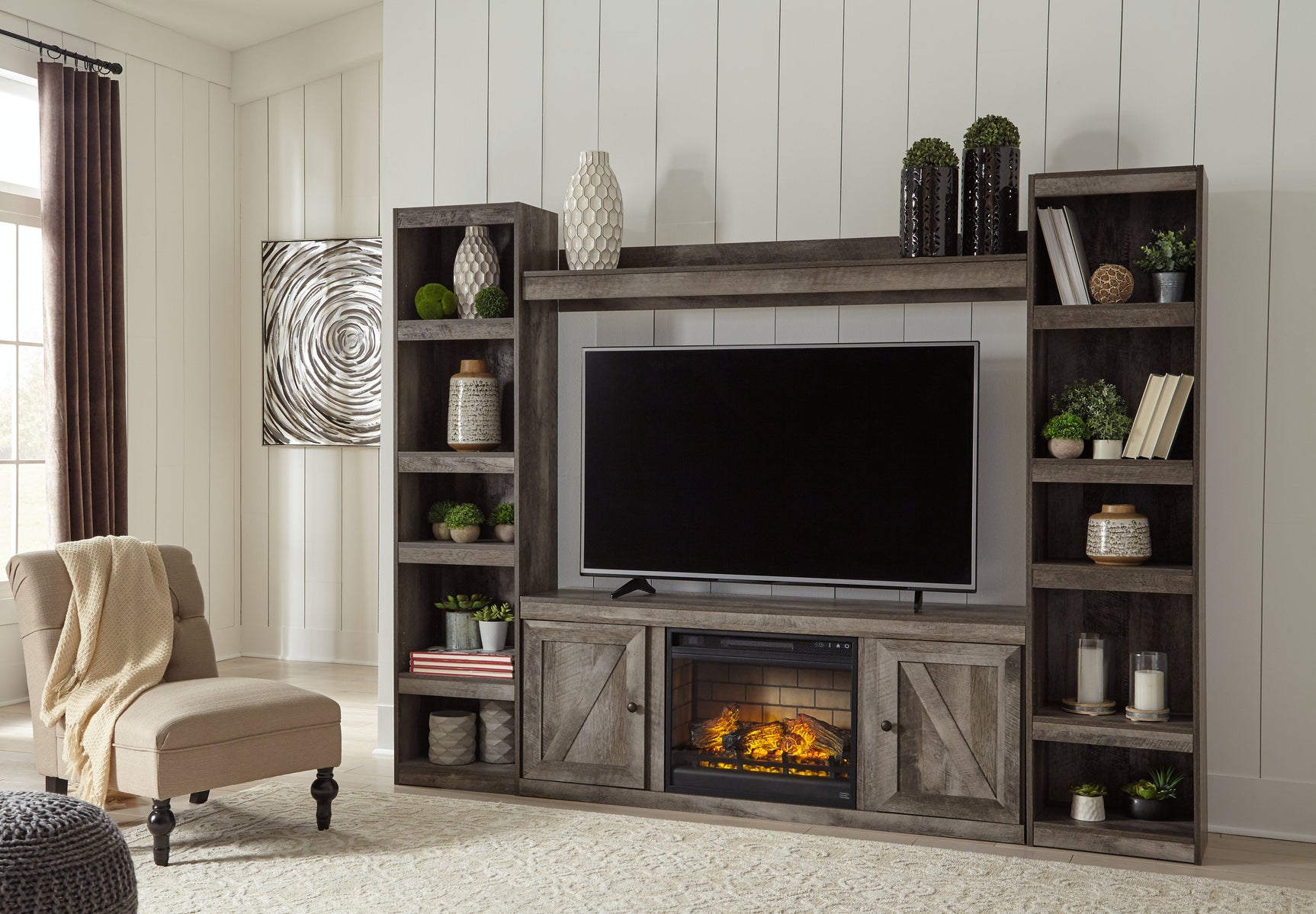 Wynnlow Gray 4-Piece Entertainment Center with Electric Fireplace (Online Special Price) (Open shelf) - Ornate Home