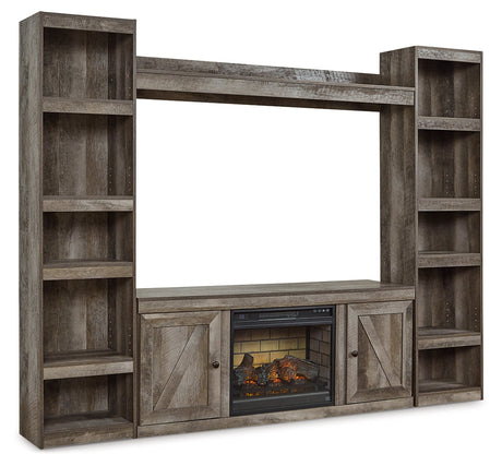 Wynnlow Gray 4-Piece Entertainment Center with Electric Fireplace (Open shelf) - Ornate Home