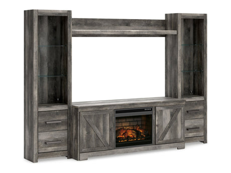 Wynnlow Gray 4-Piece Entertainment Center with Electric (Fireplace Wood-look fireplace) - Ornate Home