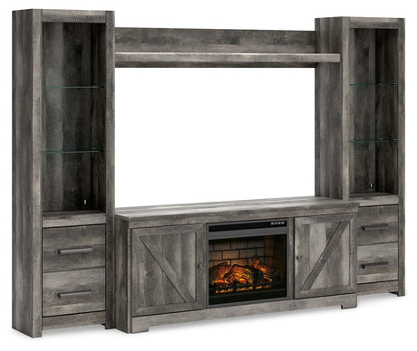 Wynnlow Gray 4-Piece Entertainment Center with Electric (Fireplace Wood-look fireplace) - Ornate Home