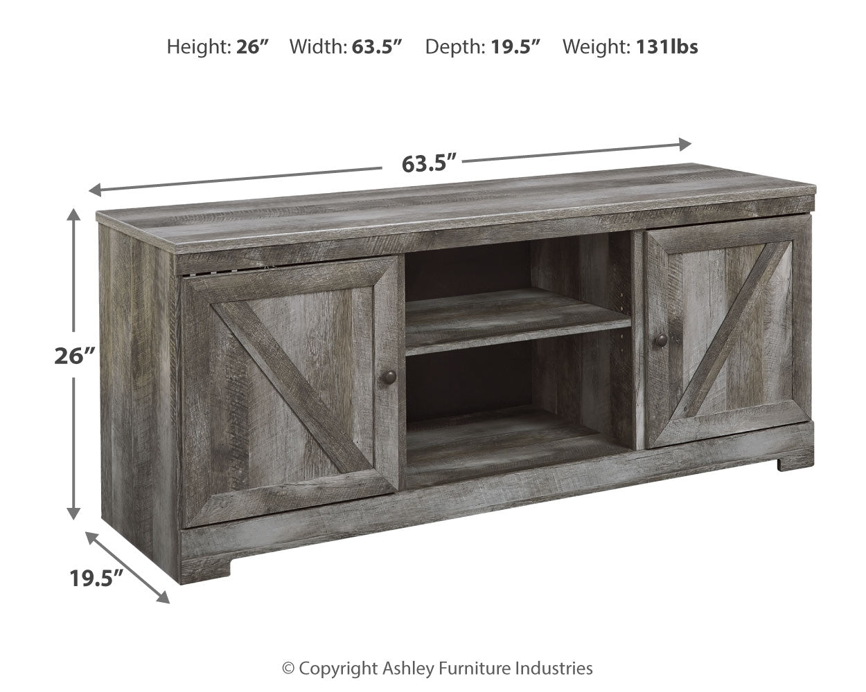 Wynnlow Gray 63" TV Stand w/Fireplace Option (Online Special Price) - Ornate Home