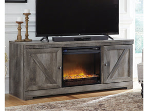 Wynnlow Gray 63" TV Stand with Electric Fireplace (faux glass crystals) (Online Special Price) - Ornate Home