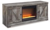 Wynnlow Gray 63" TV Stand with Electric Fireplace (faux glass crystals) (Online Special Price) - Ornate Home