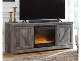 Wynnlow Gray 63" TV Stand with Electric Fireplace (faux glass crystals) - Ornate Home