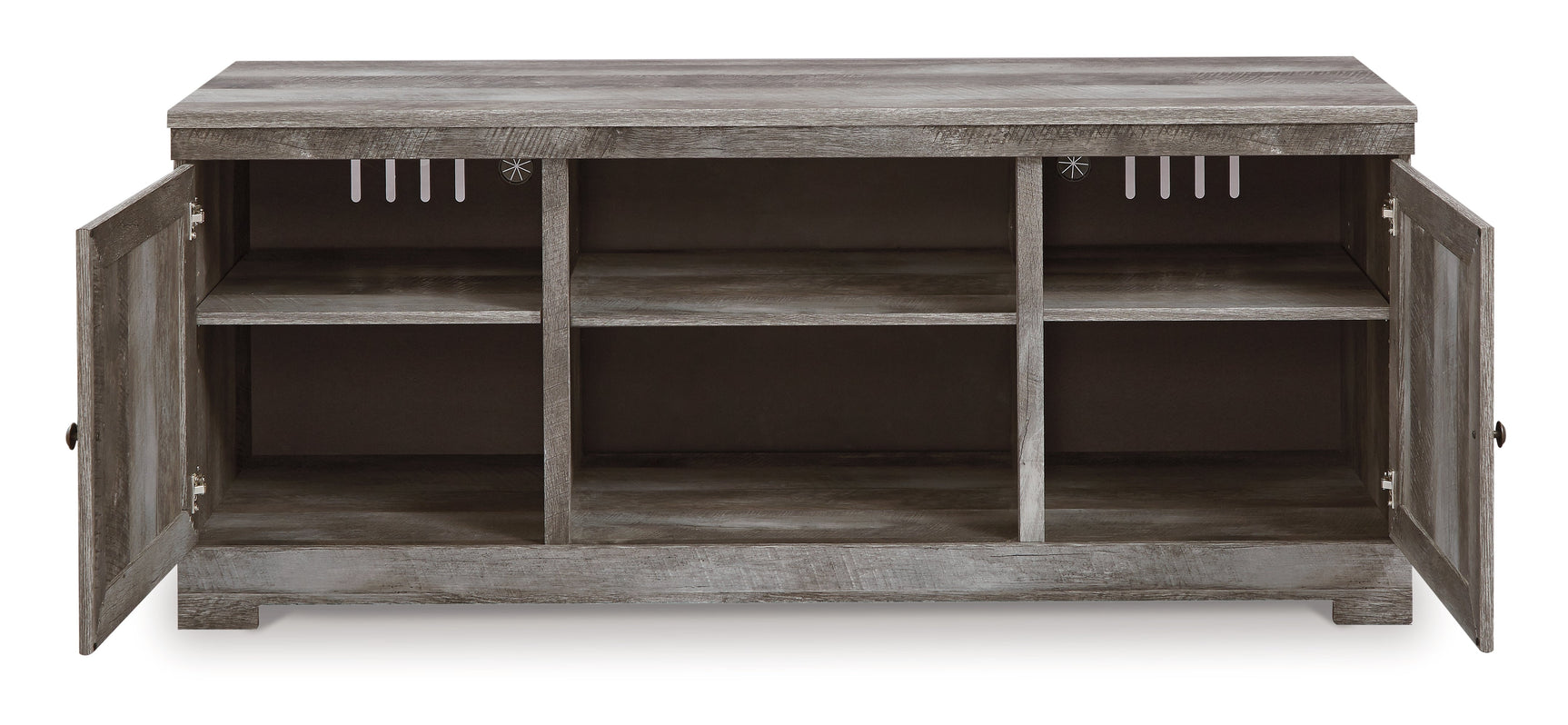 Wynnlow Gray 63" TV Stand with Electric Fireplace (faux glass crystals) - Ornate Home
