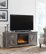 Wynnlow Gray 63" TV Stand with Electric Fireplace (faux glass crystals) - Ornate Home