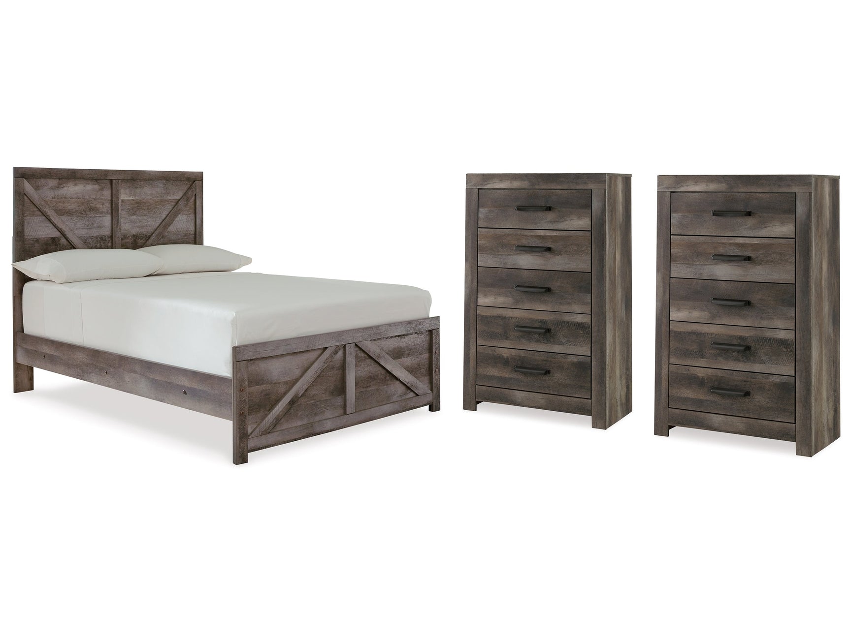 Wynnlow Gray Full Crossbuck Panel Bed & 2 Chests - Ornate Home