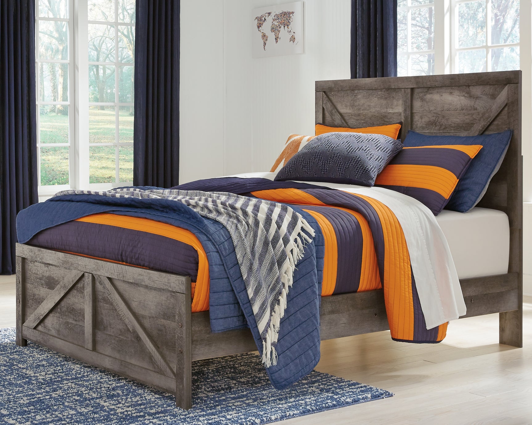 Wynnlow Gray Full Crossbuck Panel Bed - Ornate Home