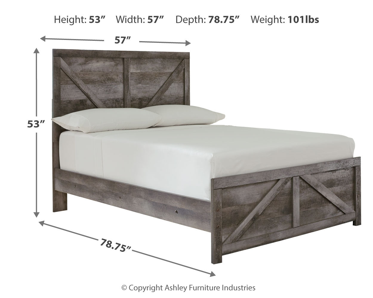 Wynnlow Gray Full Crossbuck Panel Bed - Ornate Home