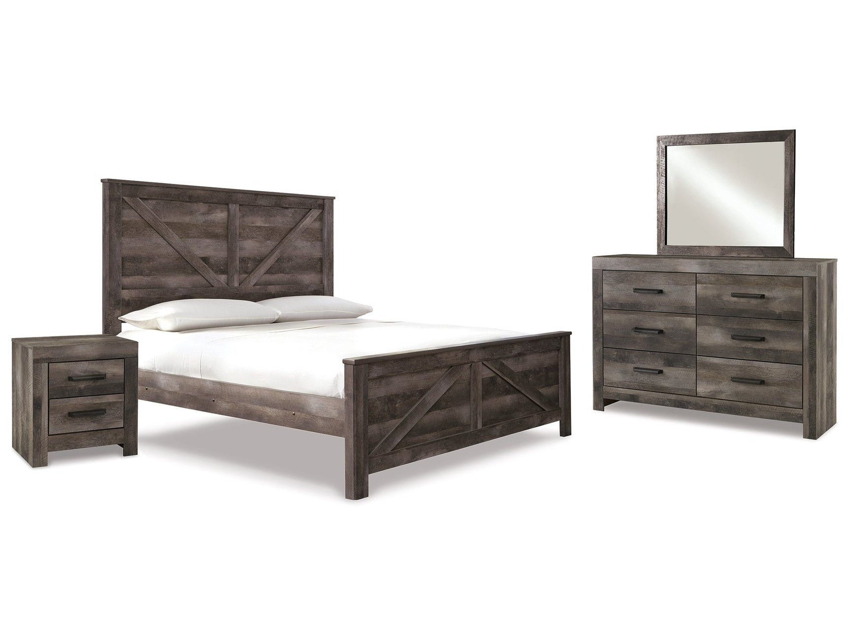 Wynnlow Gray King Crossbuck Panel Bedroom Set with Dresser, Mirror and Nightstand (Online Special Price) - Ornate Home