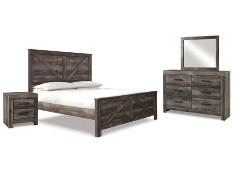 Wynnlow Gray King Crossbuck Panel Bedroom Set with Dresser, Mirror and Nightstand - Ornate Home
