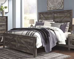 Wynnlow Gray King Crossbuck Panel Bedroom Set with Dresser, Mirror and Nightstand - Ornate Home