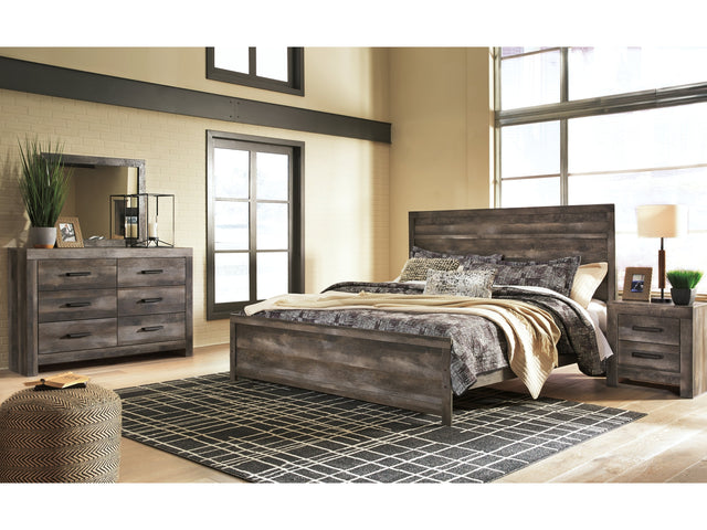 Wynnlow Gray King Panel Bedroom Set with Mirrored Dresser and Nightstand (Online Special Price) - Ornate Home