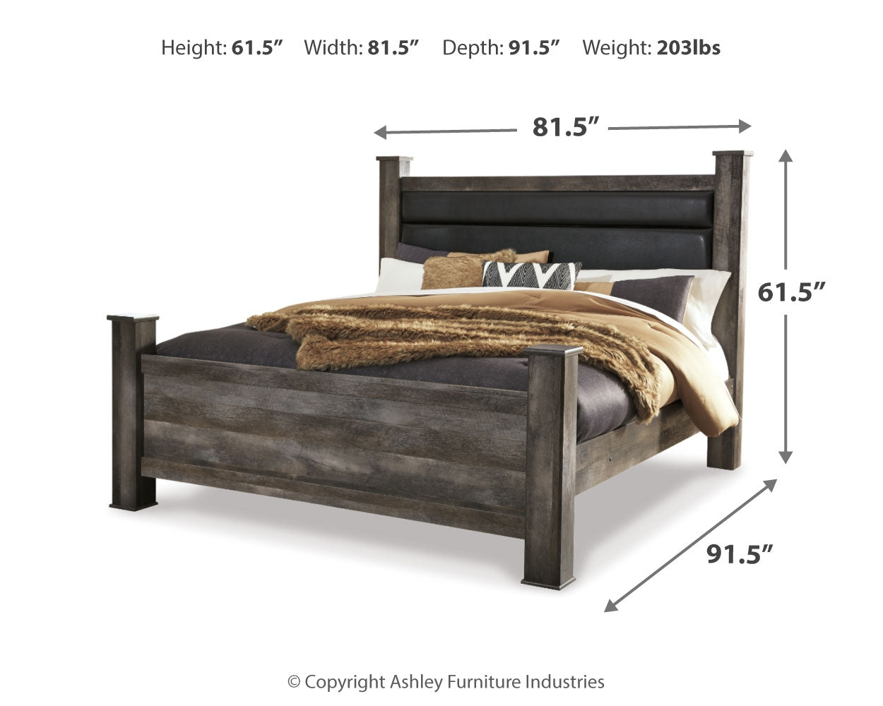Wynnlow Gray King Poster Bedroom Set with Dresser, Mirror and 2 Nightstands (Online Special Price) - Ornate Home