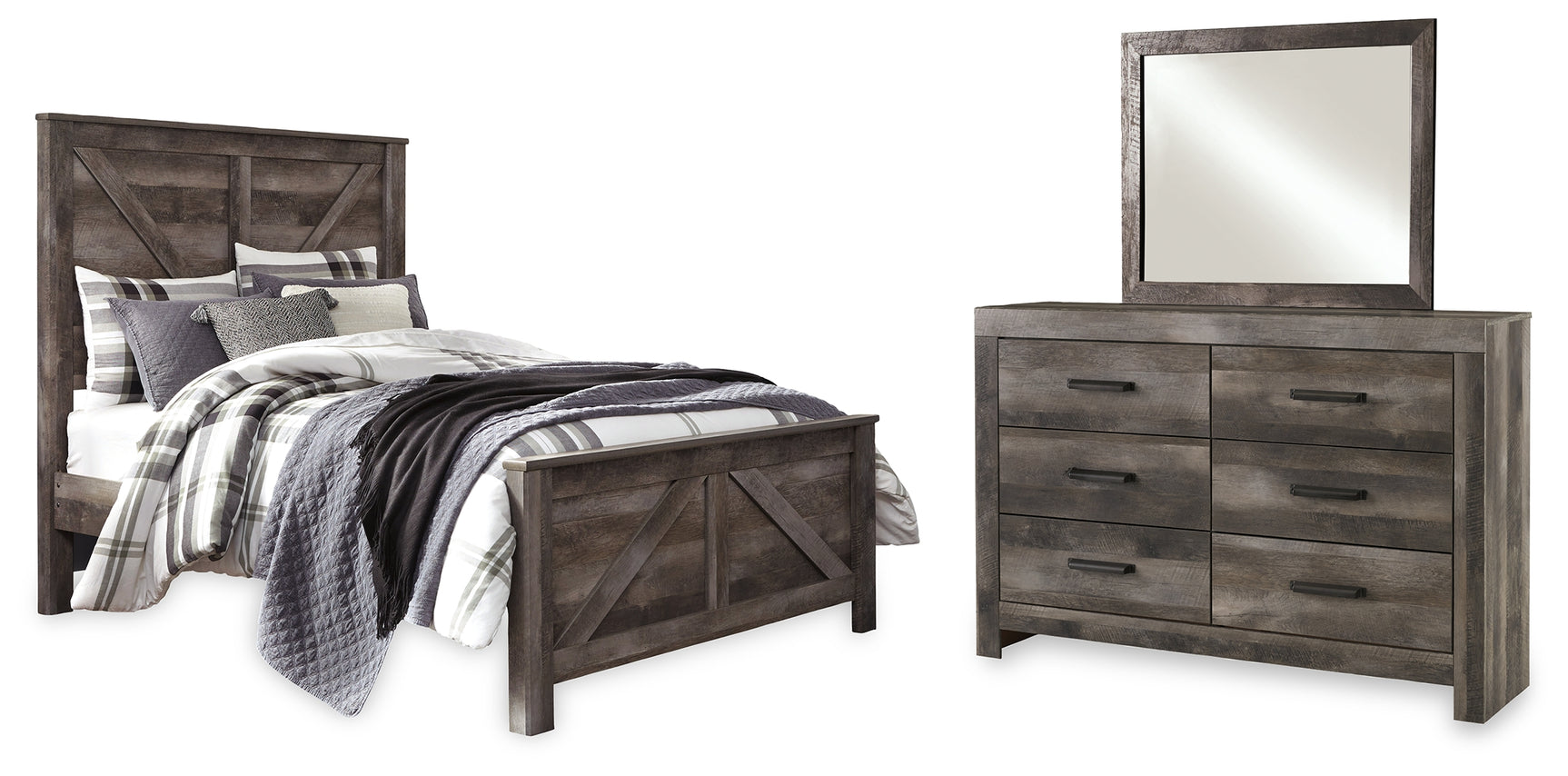 Wynnlow Gray Queen Crossbuck Panel Bed, Dresser and Mirror (Online Special Price) - Ornate Home