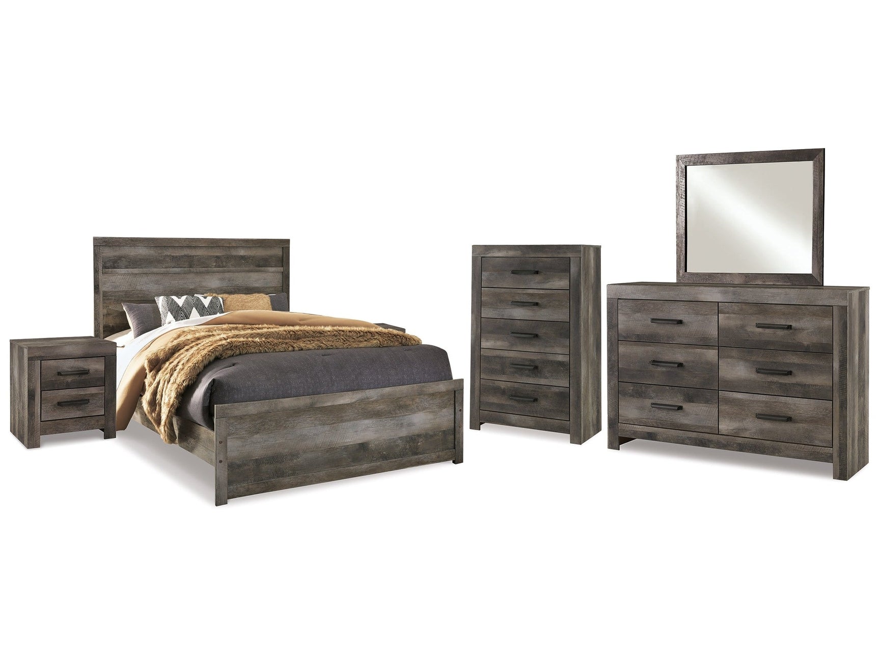 Wynnlow Gray Queen Panel Bed & Dresser & Mirror & Chest & 2 Nightstands (Online Special Price) - Ornate Home